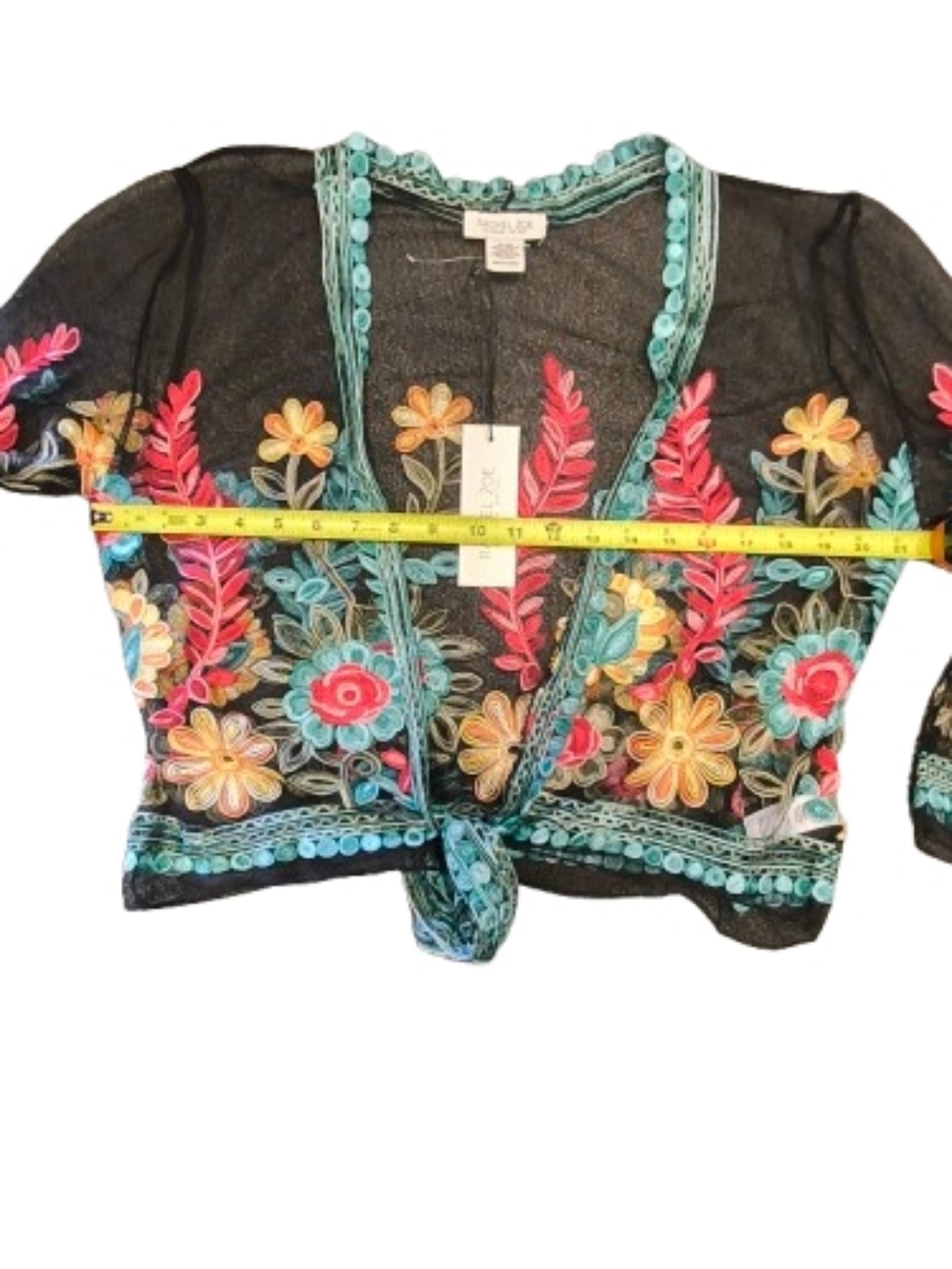 Rachel Zoe Embroidered Sheer Kimono Wrap Top Floral Boholuxury Festival NWT - Picture 9 of 10